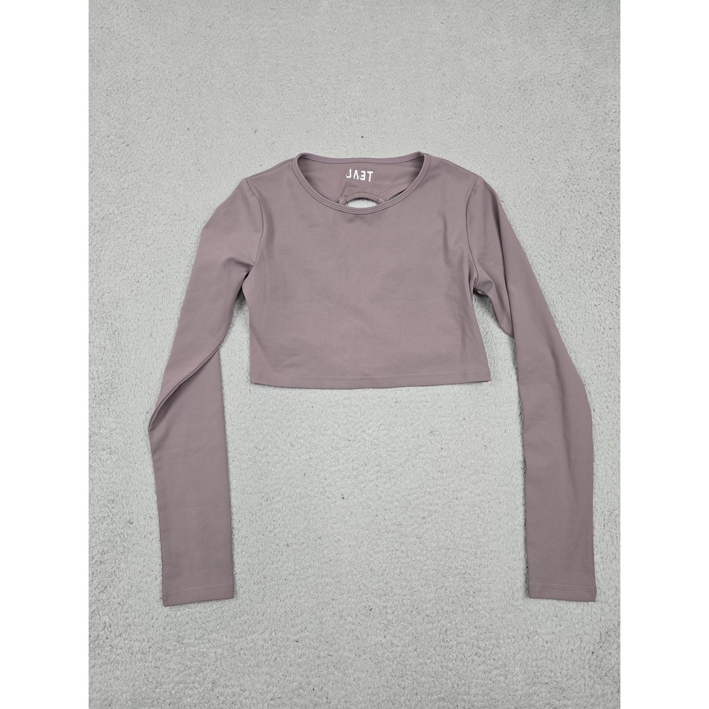 TEAL Shirt Womens Small Mauve Purple Long Sleeve Crop‎ Top Open Back Strappy
